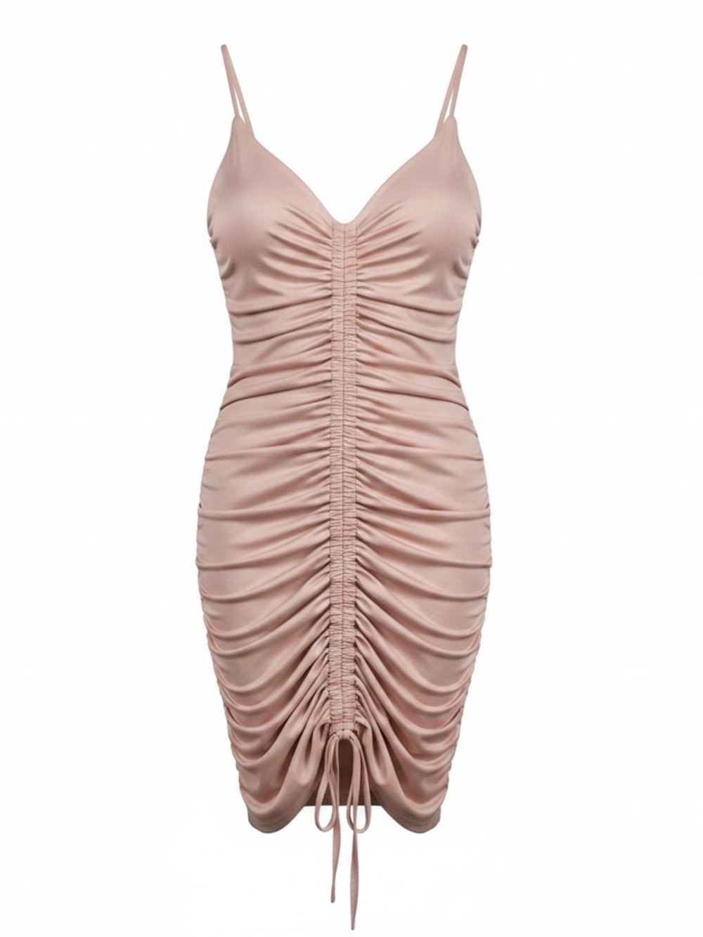 Tiger Mist Sasha Tan Ruched Drawstring Sleeveless Mini Dress Sz S